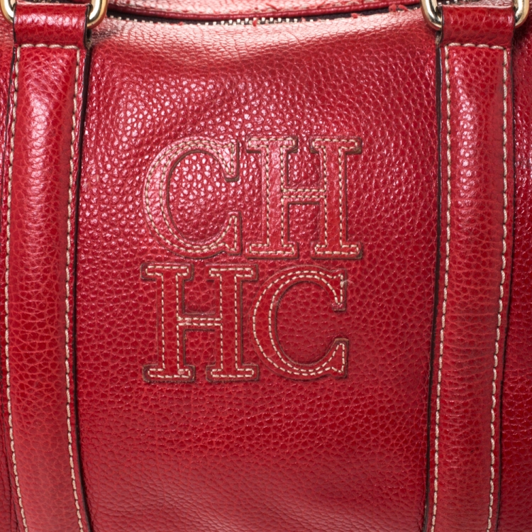 Pre Owned Carolina Herrera Red Leather Andy Boston Bag