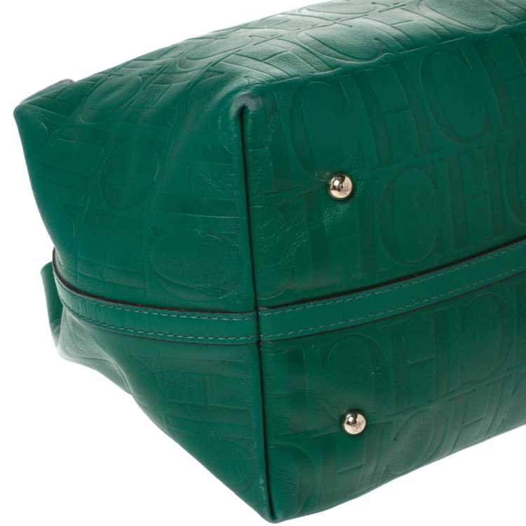 Pre Owned Carolina Herrera Green Monogram Leather Matryoshka Tote