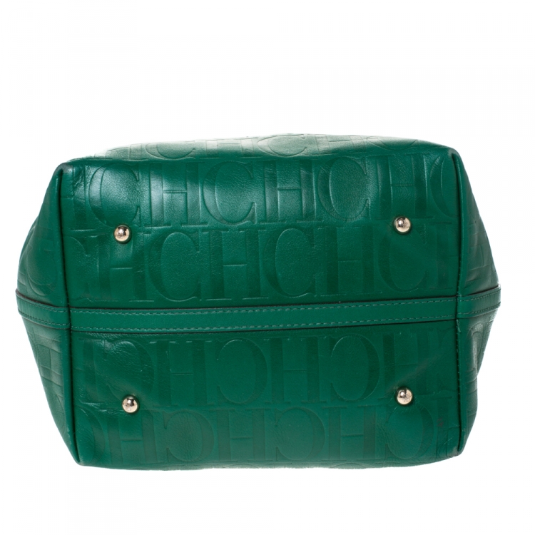 Pre Owned Carolina Herrera Green Monogram Leather Matryoshka Tote