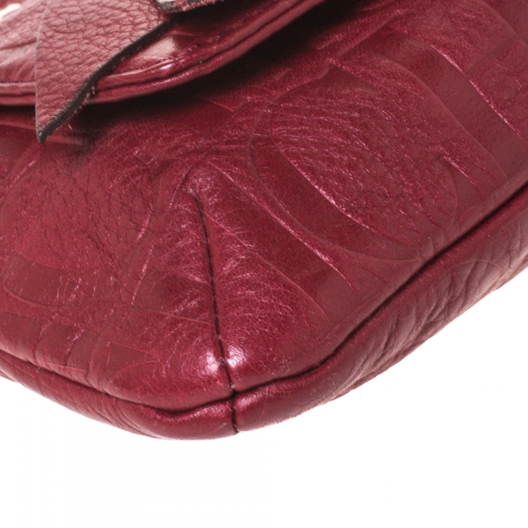 Pre Owned Carolina Herrera Burgundy Monogram Leather Audrey Shoulder Bag