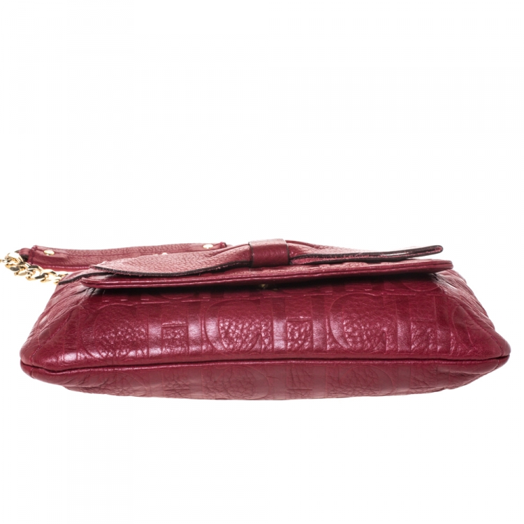 Pre Owned Carolina Herrera Burgundy Monogram Leather Audrey Shoulder Bag