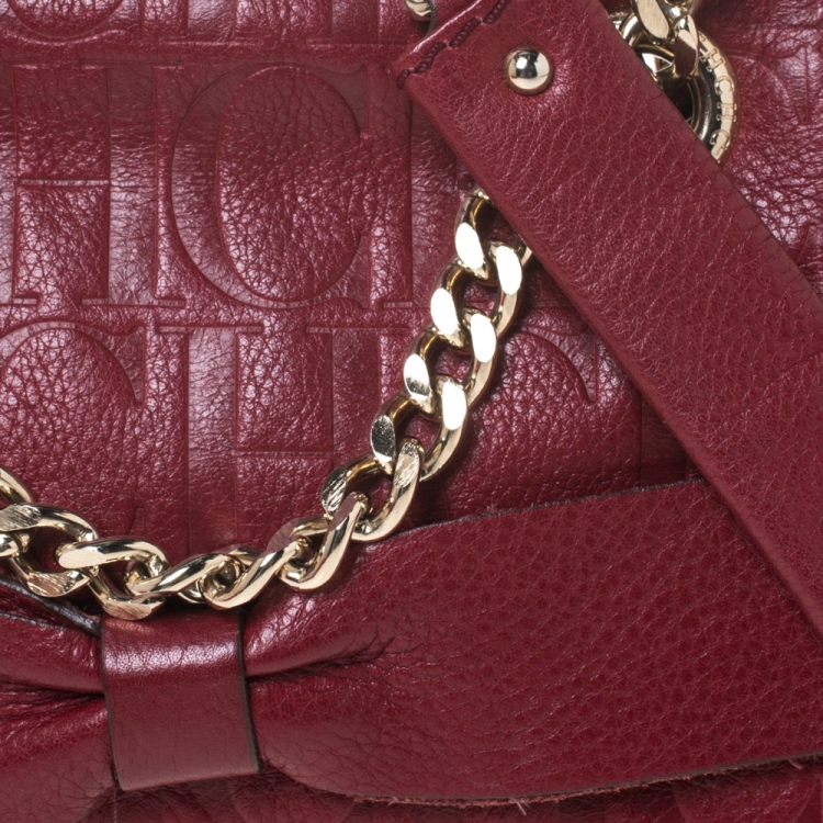 Pre Owned Carolina Herrera Burgundy Monogram Leather Audrey Shoulder Bag