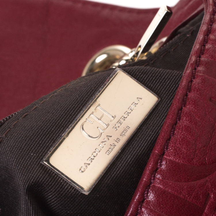 Pre Owned Carolina Herrera Burgundy Monogram Leather Audrey Shoulder Bag