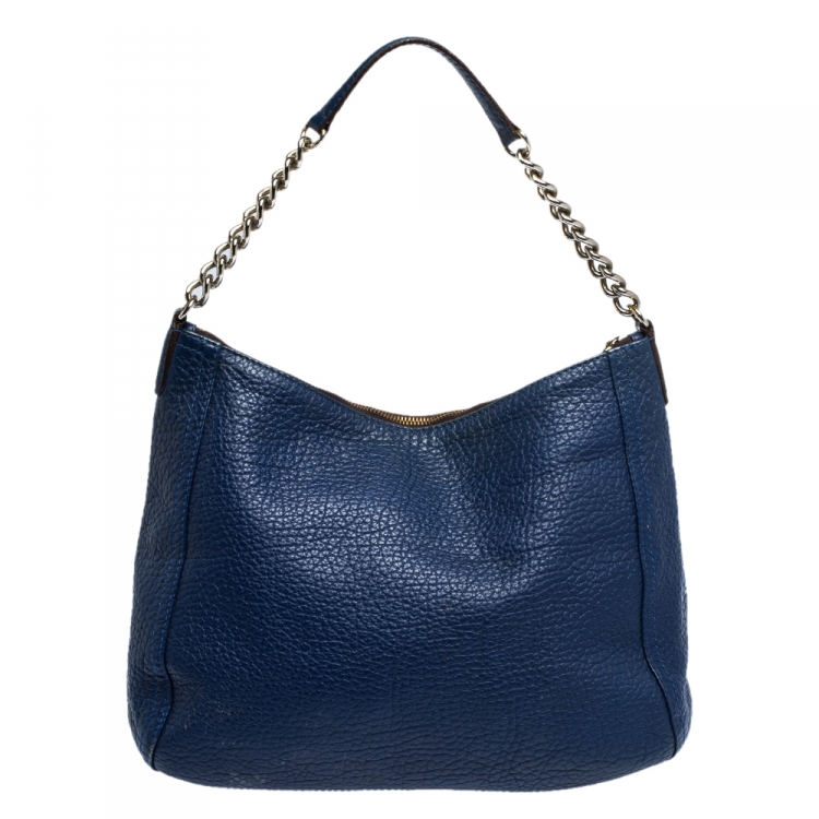 Pre Owned Carolina Herrera Blue Leather Chain Hobo