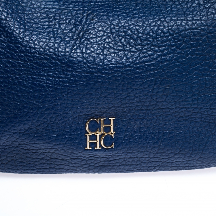 Pre Owned Carolina Herrera Blue Leather Chain Hobo