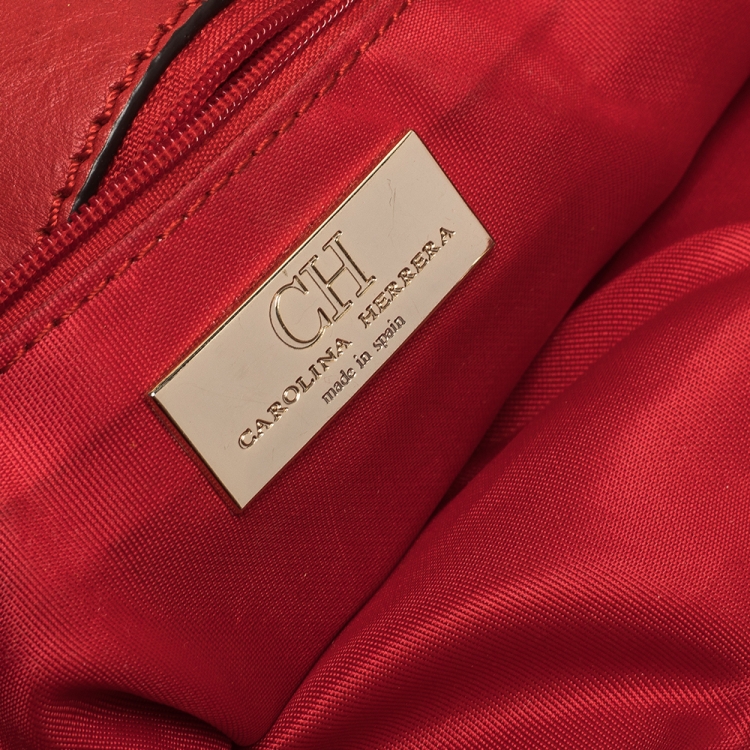 Pre Owned Carolina Herrera Red Quilted Satin Chain Tote