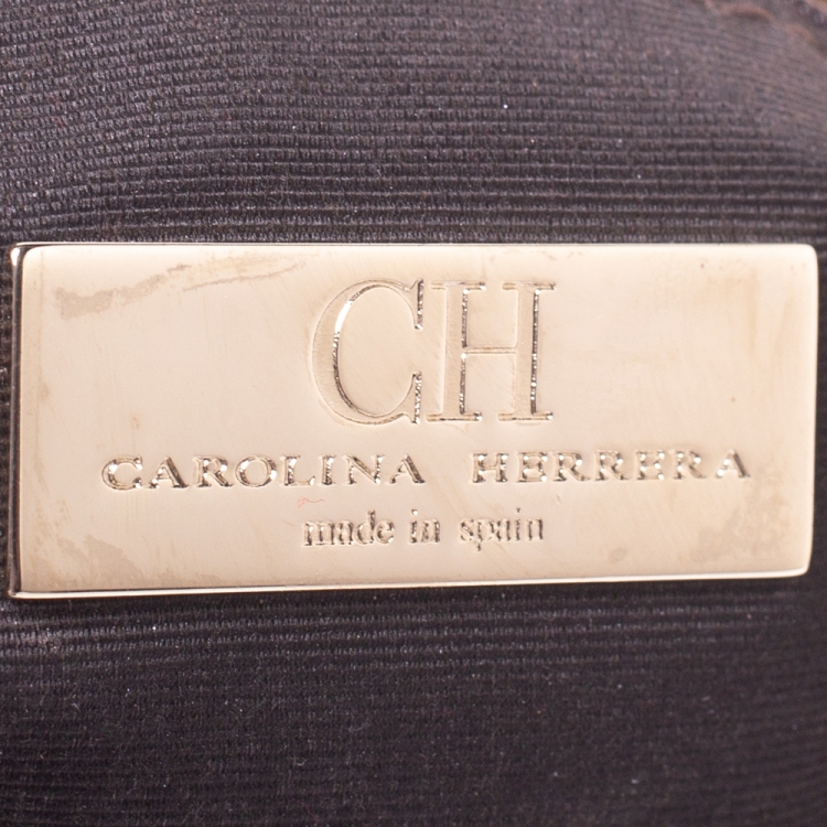 Pre Owned Carolina Herrera Gold Monogram Leather Audrey Shoulder Bag