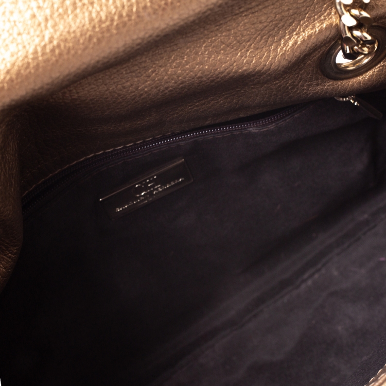 Pre Owned Carolina Herrera Gold Monogram Leather Audrey Shoulder Bag