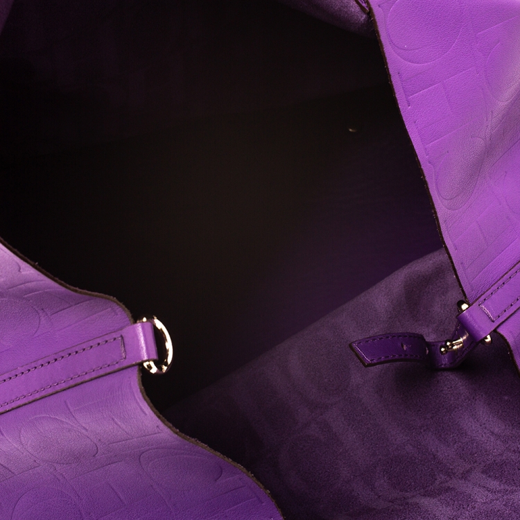 Pre Owned Carolina Herrera Purple Monogram Leather Shopper Tote