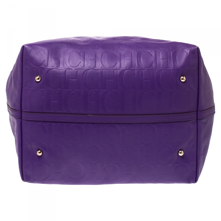 Pre Owned Carolina Herrera Purple Monogram Leather Shopper Tote