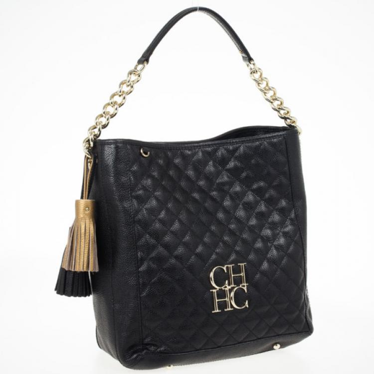 Pre Owned Carolina Herrera CH Black Monogram Tote