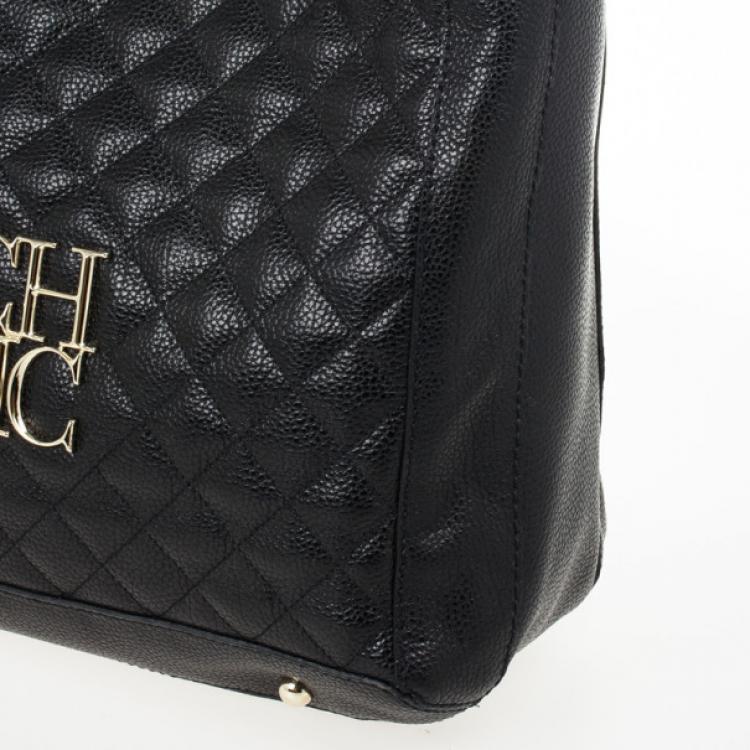 Pre Owned Carolina Herrera CH Black Monogram Tote
