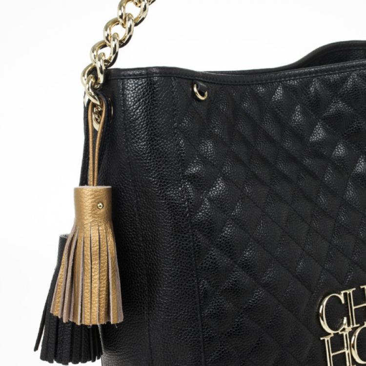 Pre Owned Carolina Herrera CH Black Monogram Tote