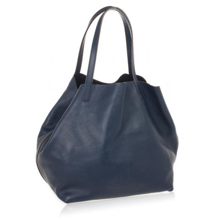 Pre Owned Carolina Herrera Blue Leather Matryoshka Tote