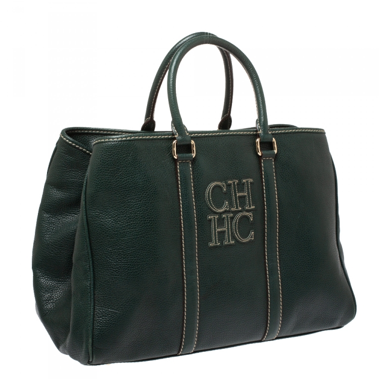 Pre Owned Carolina Herrera Green Leather Andy Tote