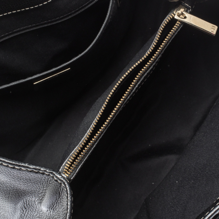 Pre Owned Carolina Herrera Black Monogram Leather Matteo Tote