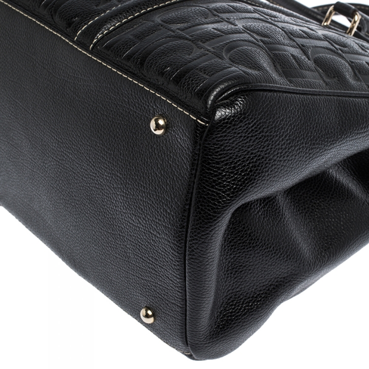 Pre Owned Carolina Herrera Black Monogram Leather Matteo Tote