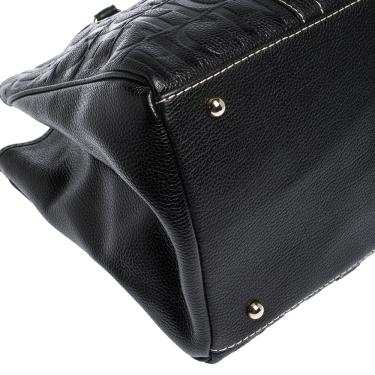 Pre Owned Carolina Herrera Black Monogram Leather Matteo Tote