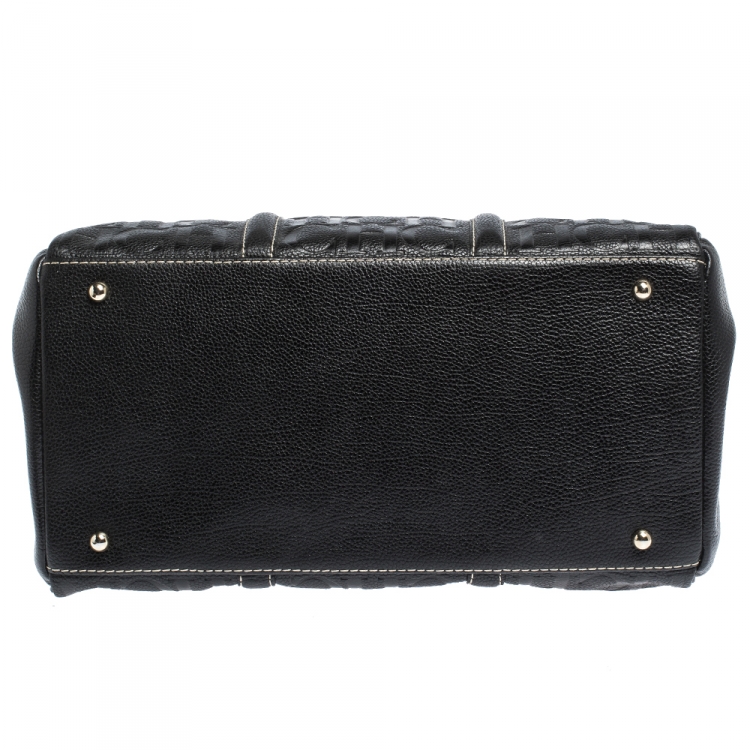 Pre Owned Carolina Herrera Black Monogram Leather Matteo Tote