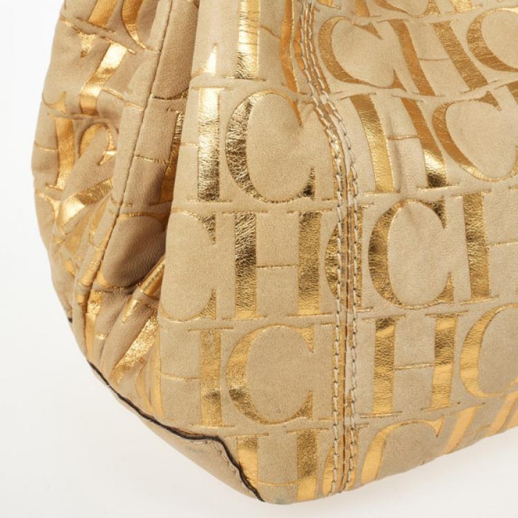 Pre Owned Carolina Herrera Metallic Monogram CH Leather Tote