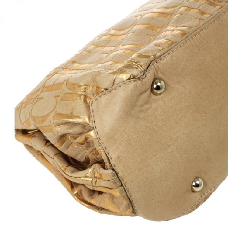 Pre Owned Carolina Herrera Metallic Monogram CH Leather Tote