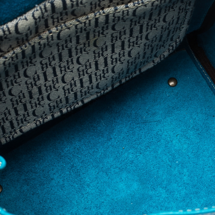 Pre Owned Carolina Herrera Blue Monogram Embossed Leather Tote