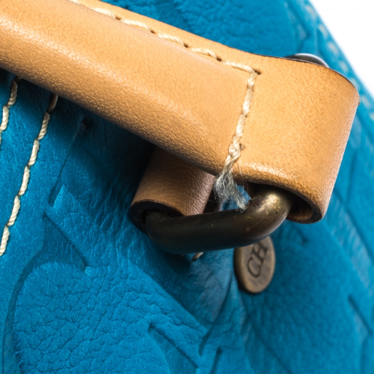 Pre Owned Carolina Herrera Blue Monogram Embossed Leather Tote