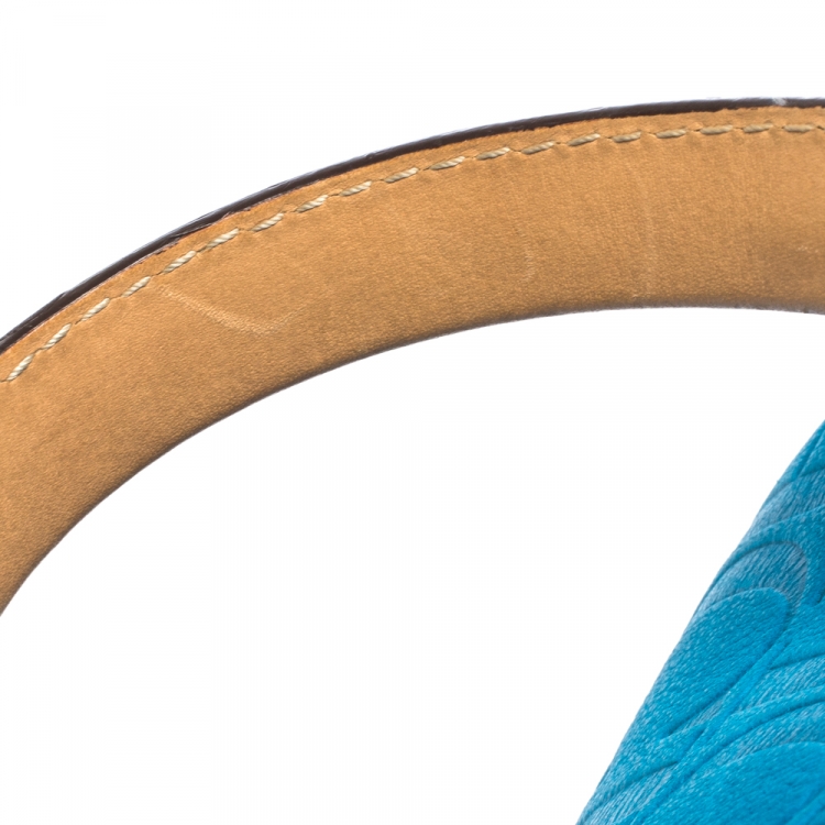 Pre Owned Carolina Herrera Blue Monogram Embossed Leather Tote