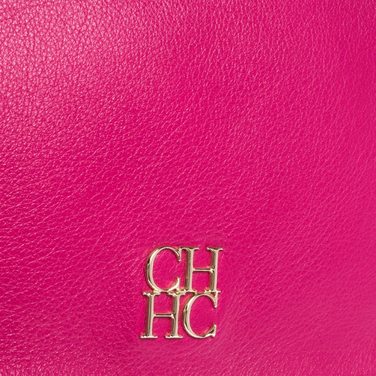 Pre Owned Carolina Herrera Magenta Leather Flap Shoulder Bag