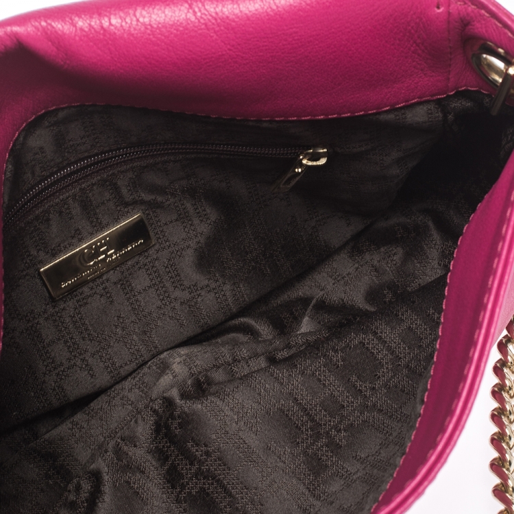 Pre Owned Carolina Herrera Magenta Leather Flap Shoulder Bag