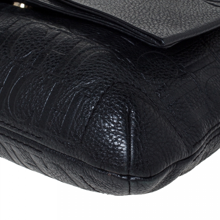 Pre Owned Carolina Herrera Black Embossed Leather Audrey Shoulder Bag