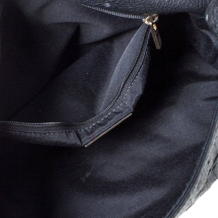 Pre Owned Carolina Herrera Black Embossed Leather Audrey Shoulder Bag