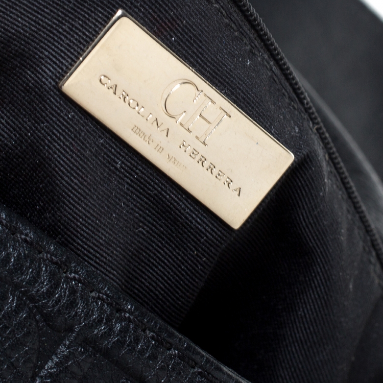 Pre Owned Carolina Herrera Black Embossed Leather Audrey Shoulder Bag