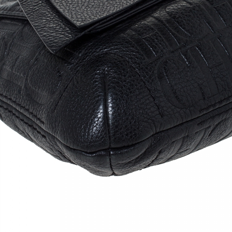 Pre Owned Carolina Herrera Black Embossed Leather Audrey Shoulder Bag