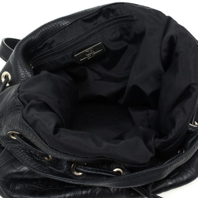 Pre Owned Carolina Herrera Black Embossed Logo Drawstring Shoulder Bag