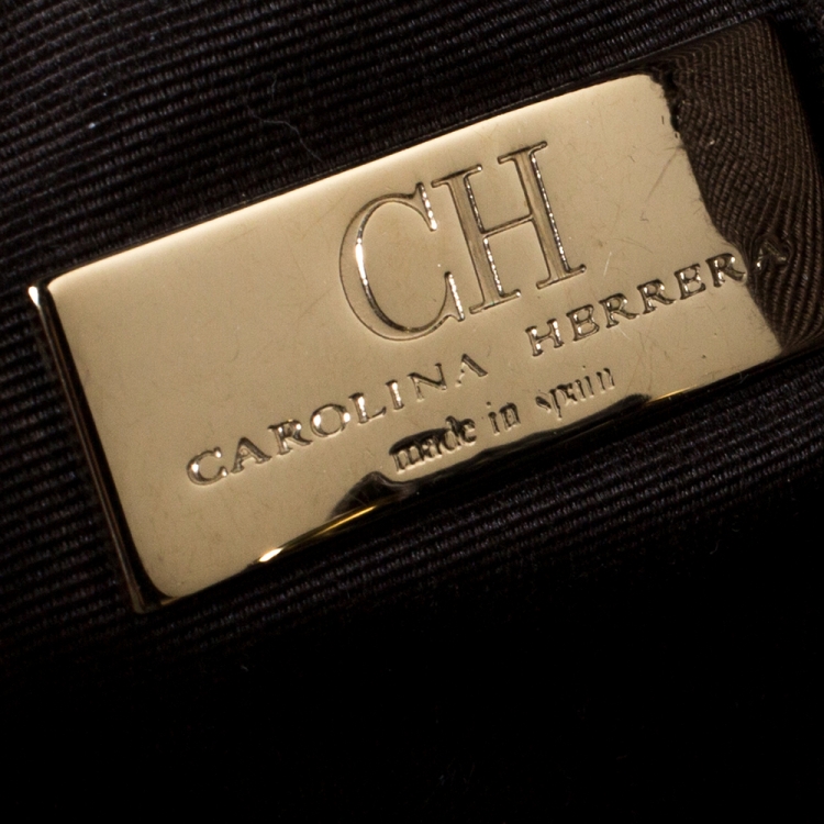 Pre Owned Carolina Herrera Blue Monogram Leather Tote