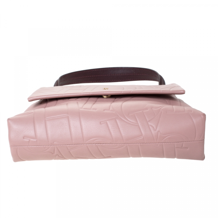 Pre Owned Carolina Herrera Pink Embossed Leather Top Handle Bag