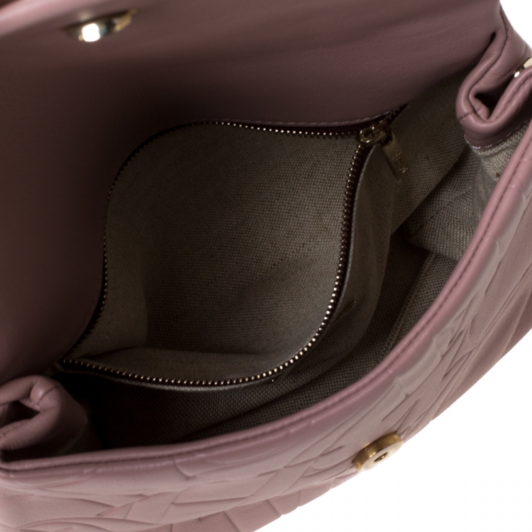 Pre Owned Carolina Herrera Pink Embossed Leather Top Handle Bag