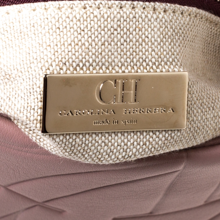 Pre Owned Carolina Herrera Pink Embossed Leather Top Handle Bag