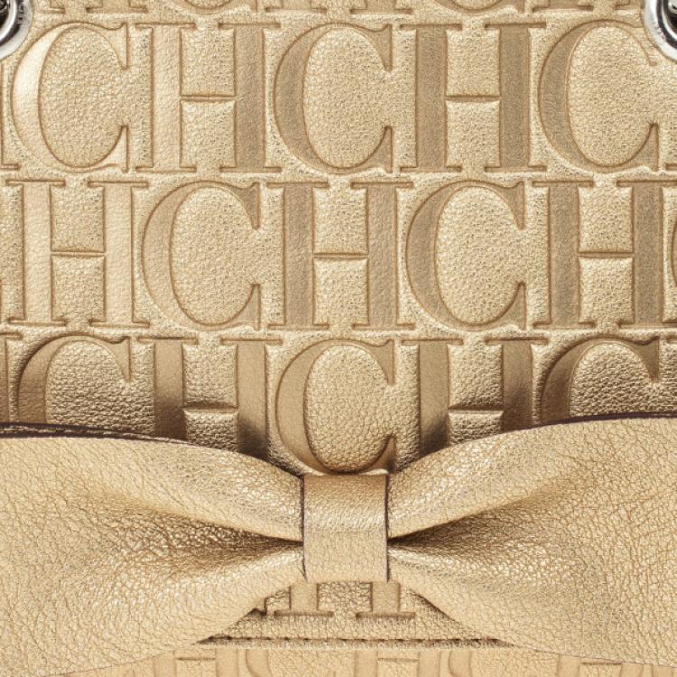 Pre Owned Carolina Herrera 'Holly' Gold Monogram Embossed Bag