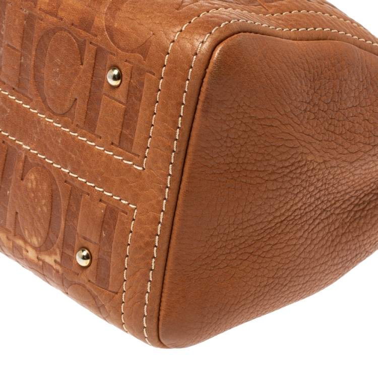 Pre Owned Carolina Herrera Signature Tan Leather Mini Andy Boston Bag