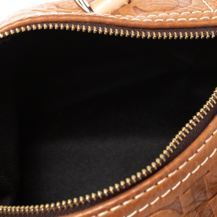 Pre Owned Carolina Herrera Signature Tan Leather Mini Andy Boston Bag