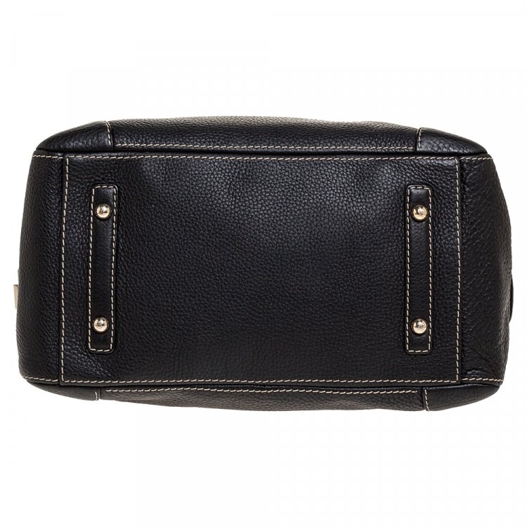 Pre Owned Carolina Herrera Black Leather Logo Bowler Bag