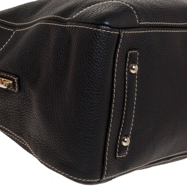 Pre Owned Carolina Herrera Black Leather Logo Bowler Bag