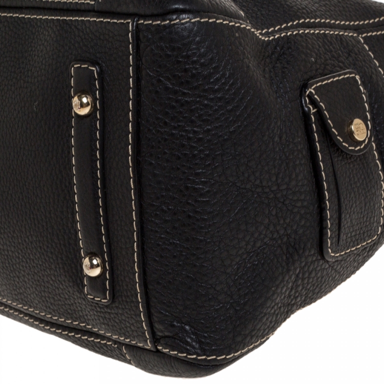 Pre Owned Carolina Herrera Black Leather Logo Bowler Bag