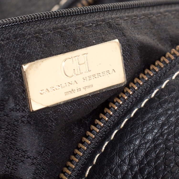 Pre Owned Carolina Herrera Black Leather Logo Bowler Bag