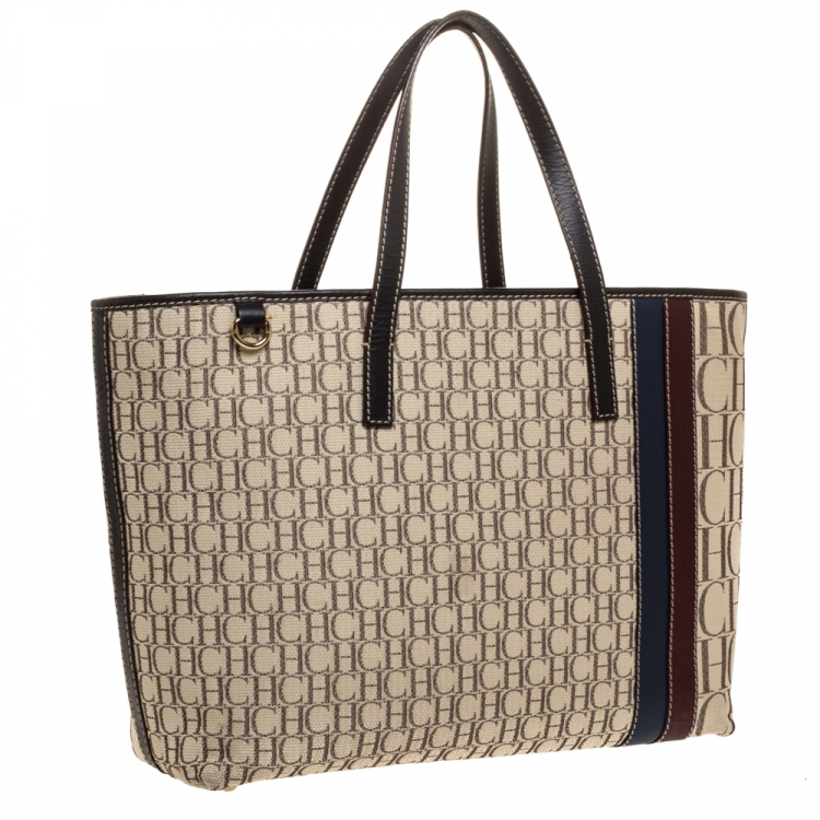 Pre Owned Carolina Herrera Multicolor Monogram Canvas and Leather Shopper Tote