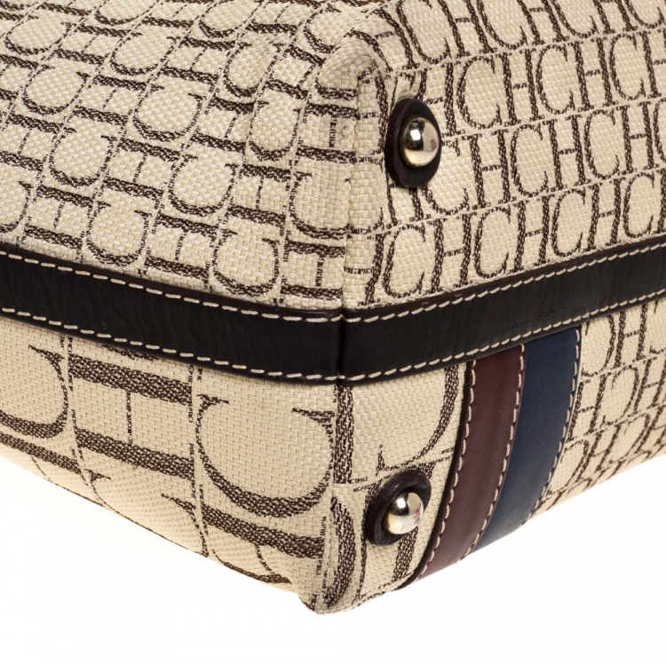 Pre Owned Carolina Herrera Multicolor Monogram Canvas and Leather Shopper Tote