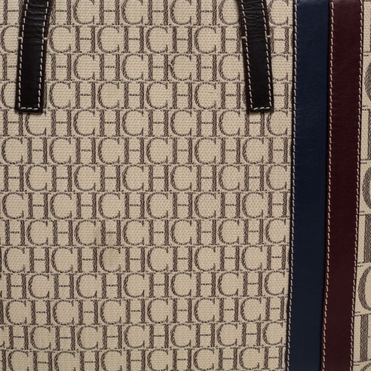 Pre Owned Carolina Herrera Multicolor Monogram Canvas and Leather Shopper Tote