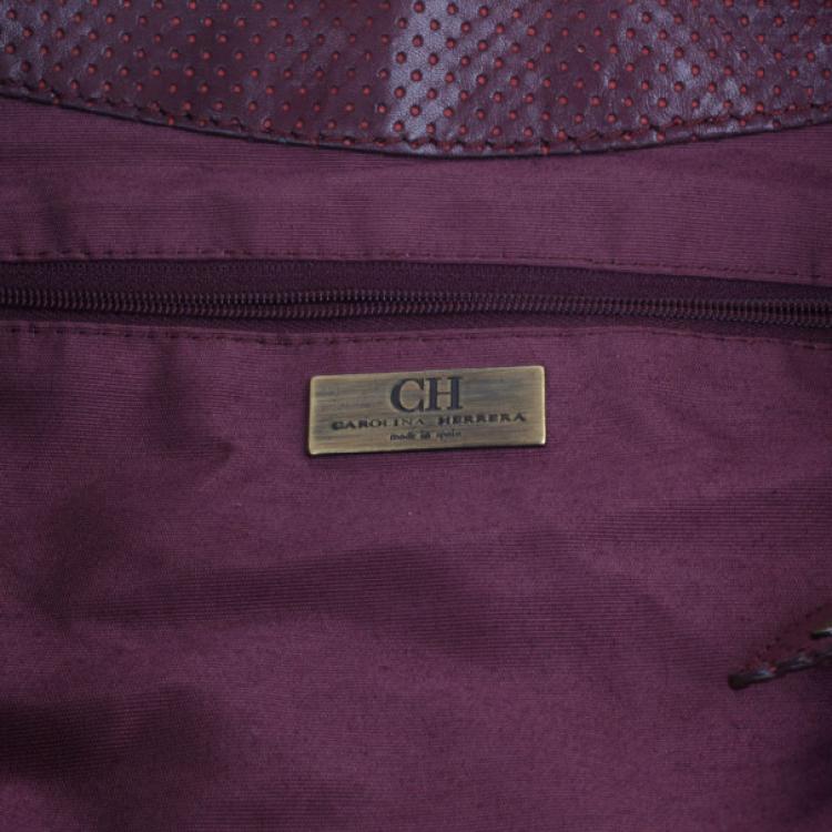 Pre Owned Carolina Herrera Burgundy CH Metallic Shoulder Bag
